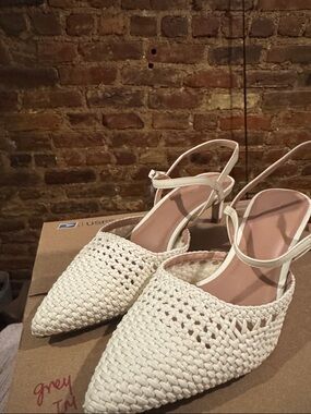 Nordstrom White Woven Pointed-Toe Slingbacks